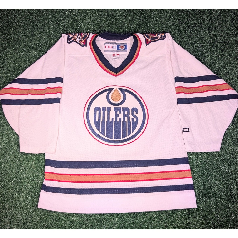 Vintage 2000's Edmonton Oilers White Oilman CCM NHL Hockey Jersey Size Small